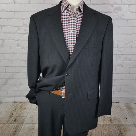 Brooks Brothers 346 Stretch 2PC Suit & Pant BLK PIN STRIPED Wool Blend 45R 38x31 - Picture 2 of 16